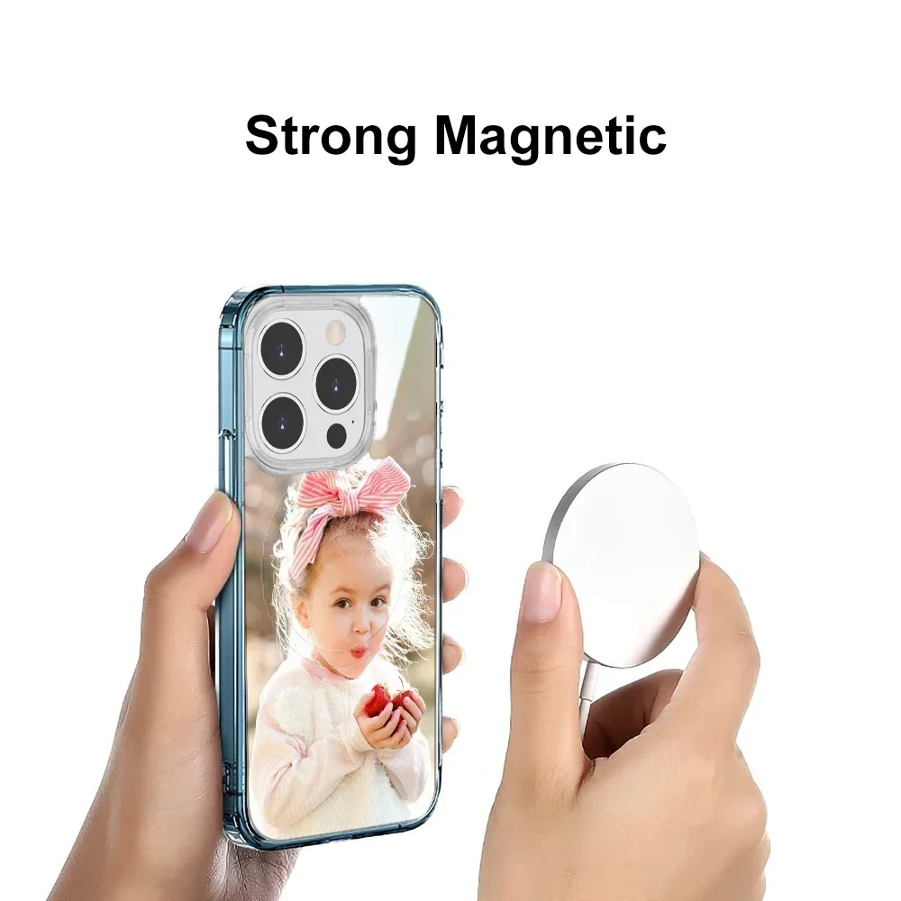 DIY Acrylic Wireless Charge Case for iPhone 16 15 14 13 12 Pro Max Plus Custom Photo Logo Cover Strong Magnetic Magsafe Shell