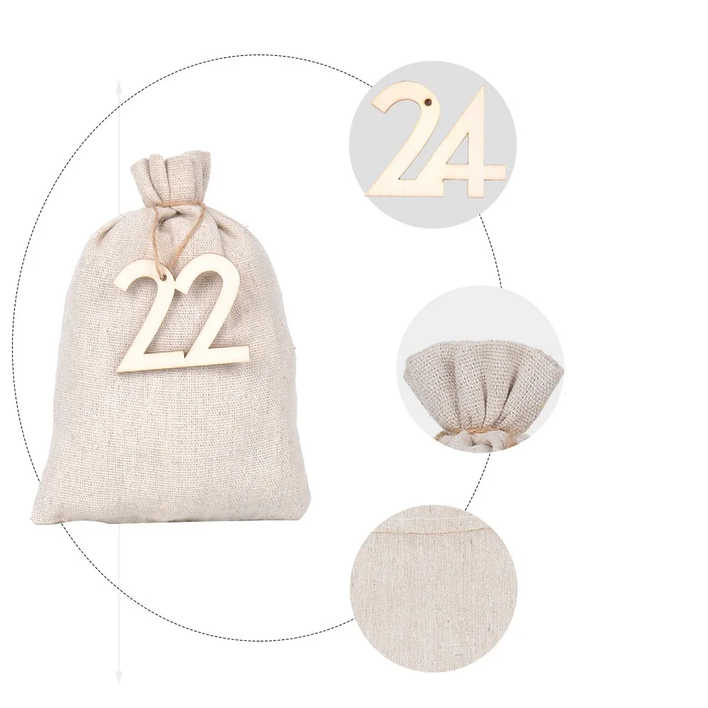 72pcs/lot 10*15cm, 13*18cm Christmas Arrival Calendar Number Pouches Golden Linen Drawstring Bags Christmas Gift Packaging Bags
