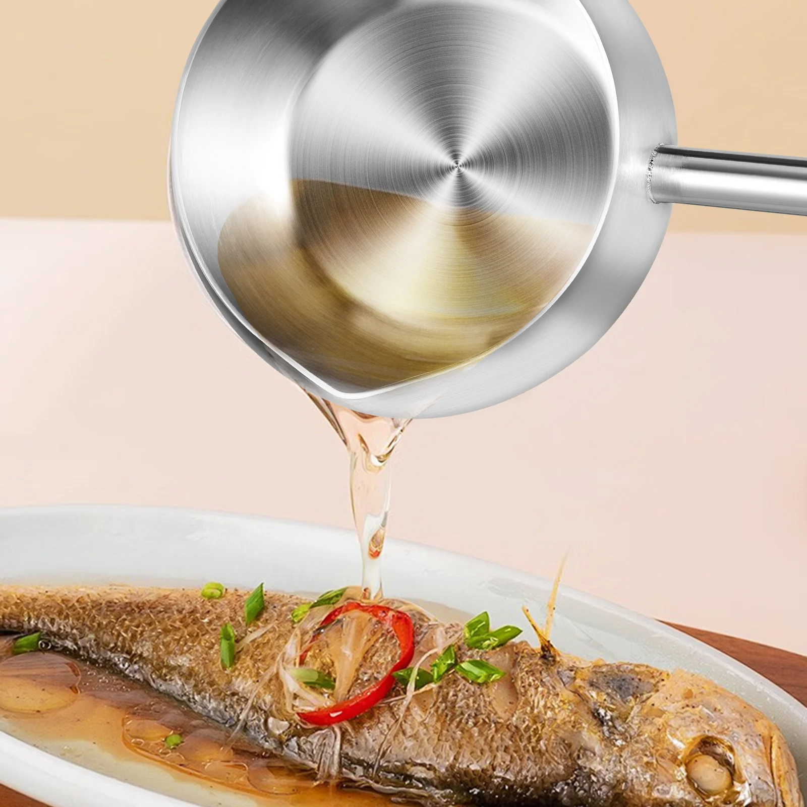 

Stainless Steel Oil Ladle Soup Spoon Long Handle Large Scoop Wear Resistant Kitchen Water Dipper Multipurpose Household Cooking