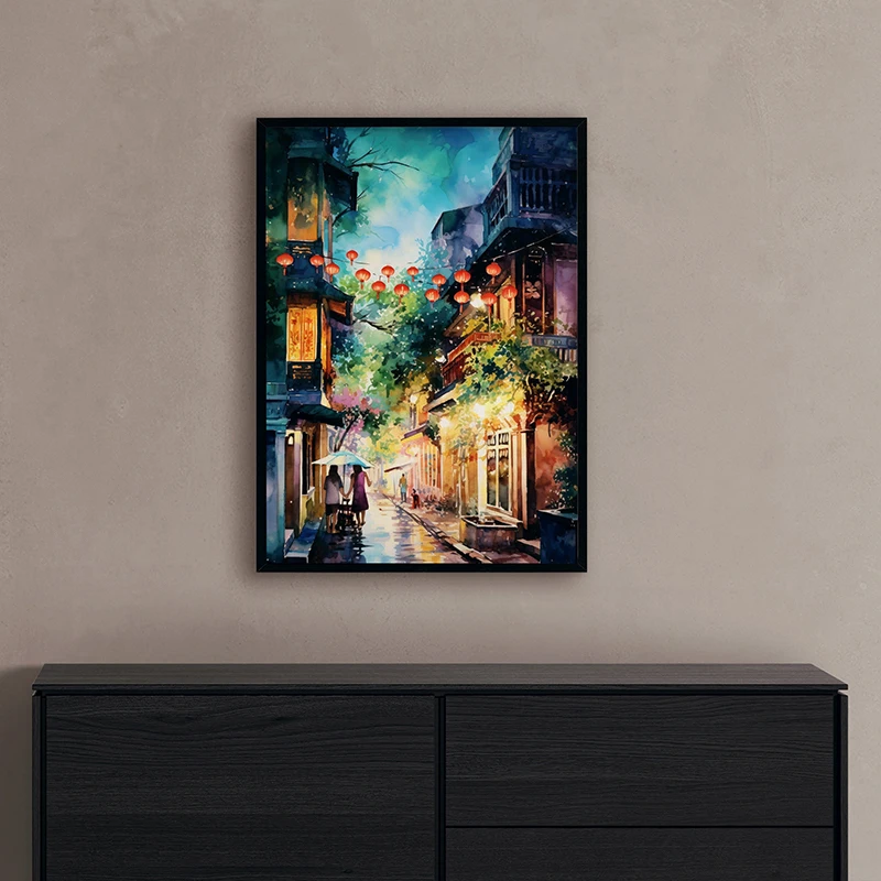 قرية الفيتنامية المشارك مشهد السوق الآسيوية قماش اللوحة خمر المائية جدار صورة فنية لغرفة المعيشة ديكور المنزل #2