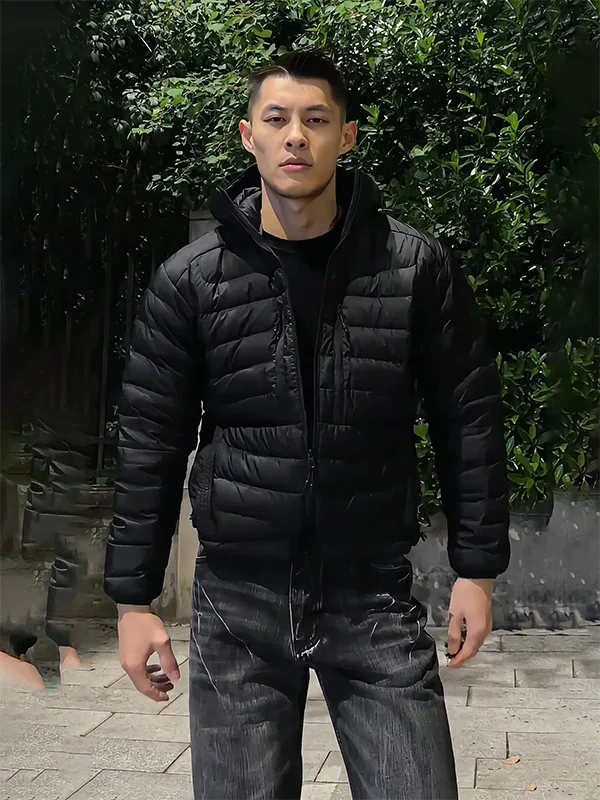 

Black Lightweight Slim Fit Men's down Jacket Winter Outdoor Sports Cotton Coat Short Style Fashion Urban Daily Commute