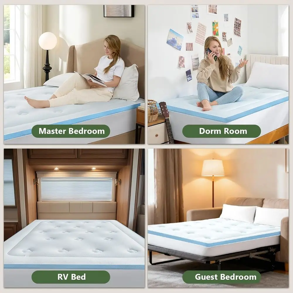 مرتبة فسكوزي كوين RV من الخيزران مع رغوة الذاكرة، وسادة علوية قابلة للتنفس لتخفيف آلام الظهر، 60 × 75، أبيض