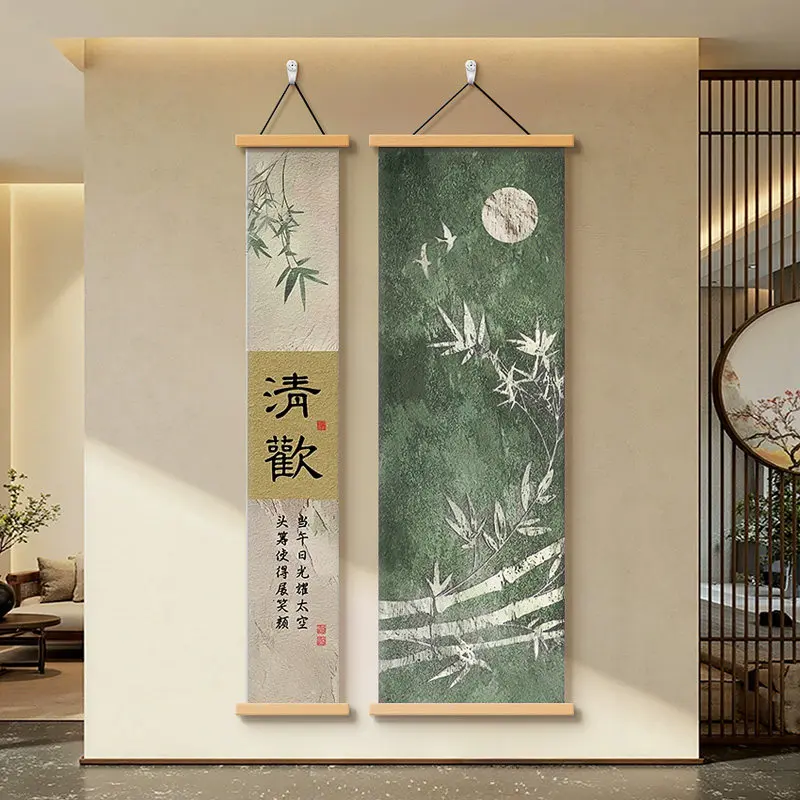 Chinese Aesthetics Hanging Scroll, Oriental Wall Art Painting for Entryway Background Wall, Corridor Tea Room Decoration Poster
