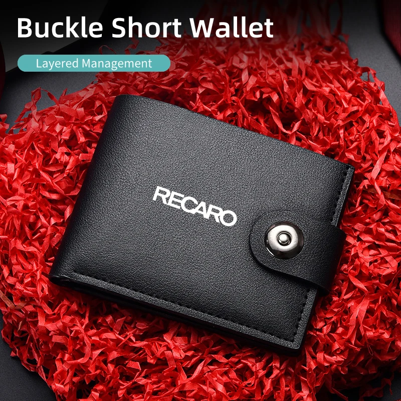 Fashion Car Logo Wallet Leather With Buckle Card Holder For RECARO Racing Business Men Short Coin Purse Gift for Dad Son Husband