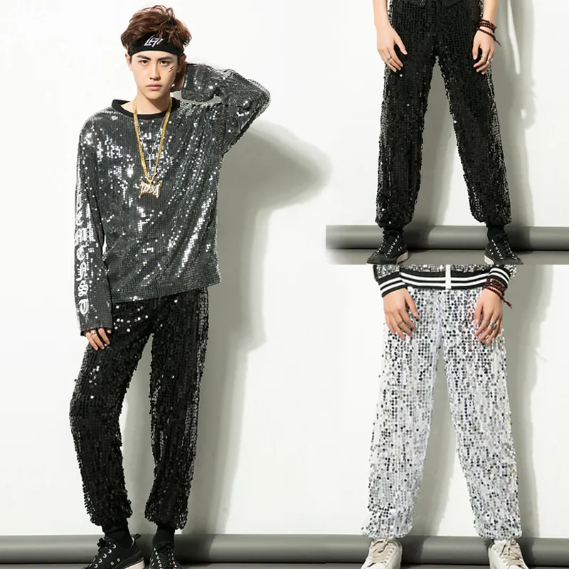 2024 New Disco Party Stage Trousers Men Prom Singer Shiny Silver Sequin Dance Streetwear Sweatpants Costume Pantalones de Hombre