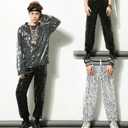 2024 New Disco Party Stage pantaloni uomo Prom Singer argento lucido paillettes Dance Streetwear pantaloni della tuta Costume Pantalones de Hombre