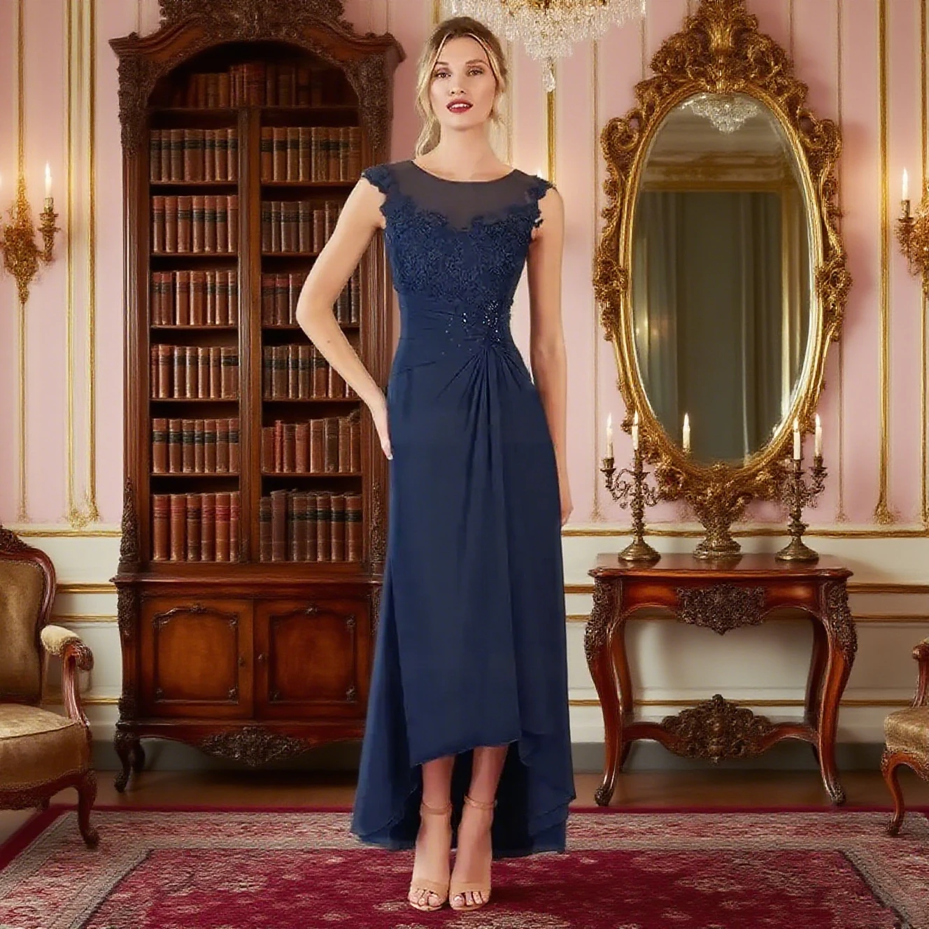 

FELICITY Elegant Mother of the Bride Dress A-Line O-neck Chiffon Customized Pleated Sequins Wedding Guest Dress Vestidos de Gala