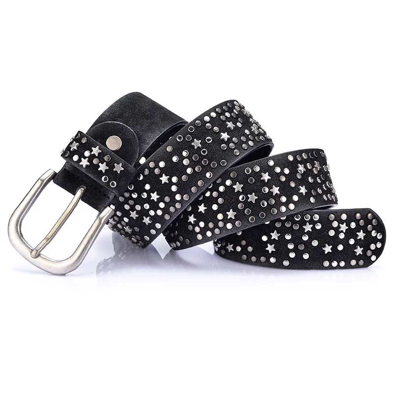 3.8cm Fashion Rivet Alloy Pin Buckle Women\'s Belt Versatile Jeans European and American Style Cowhide Belt For Women