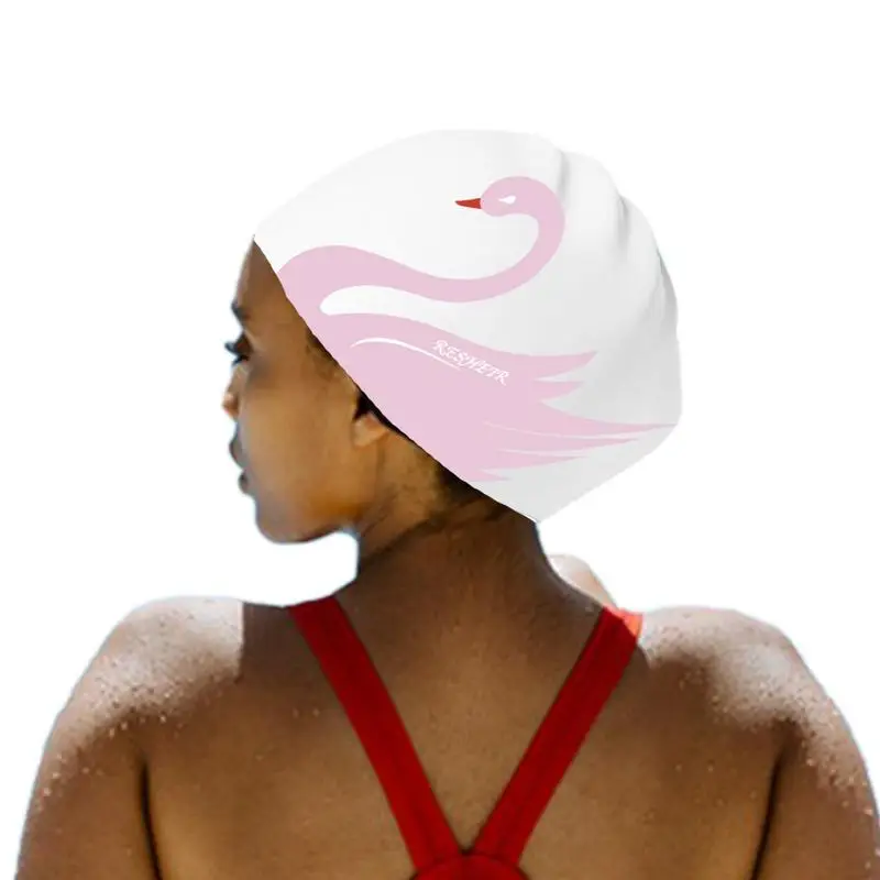 Long Hair Swim Cap Waterproof Silicone Swimming Hat Swim Caps Soft Elastic Silicone Bathing Accessories With Swan Pattern For