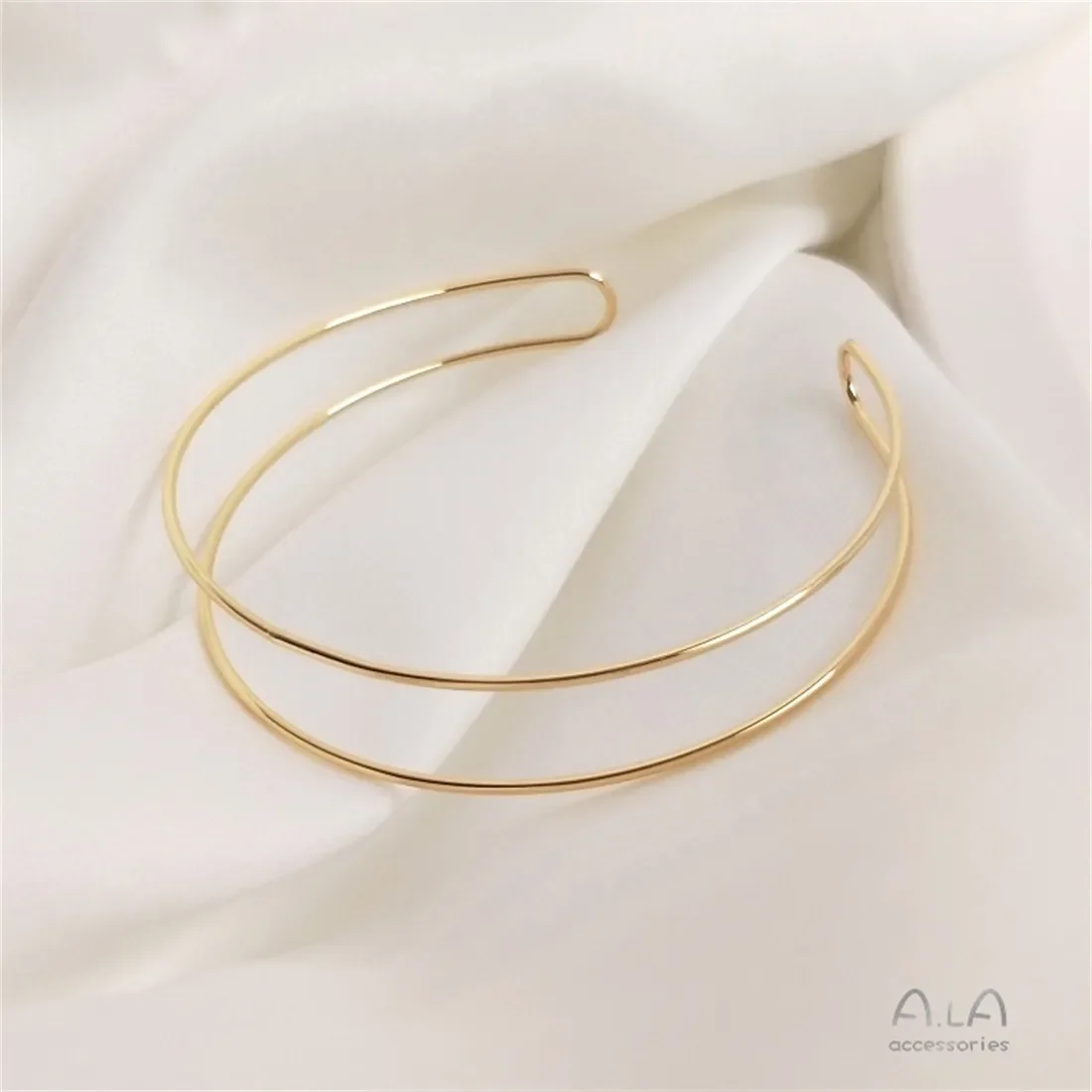 

14K Genuine Gold Copper Wire Double Stranded Bracelet, Handcrafted Bead Winding DIY Base Double Loop Bracelet Accessories B724