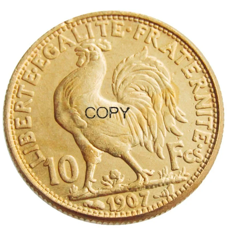 France 10 Francs 1907 Marianne Rooster Gold Plated Copy Coin