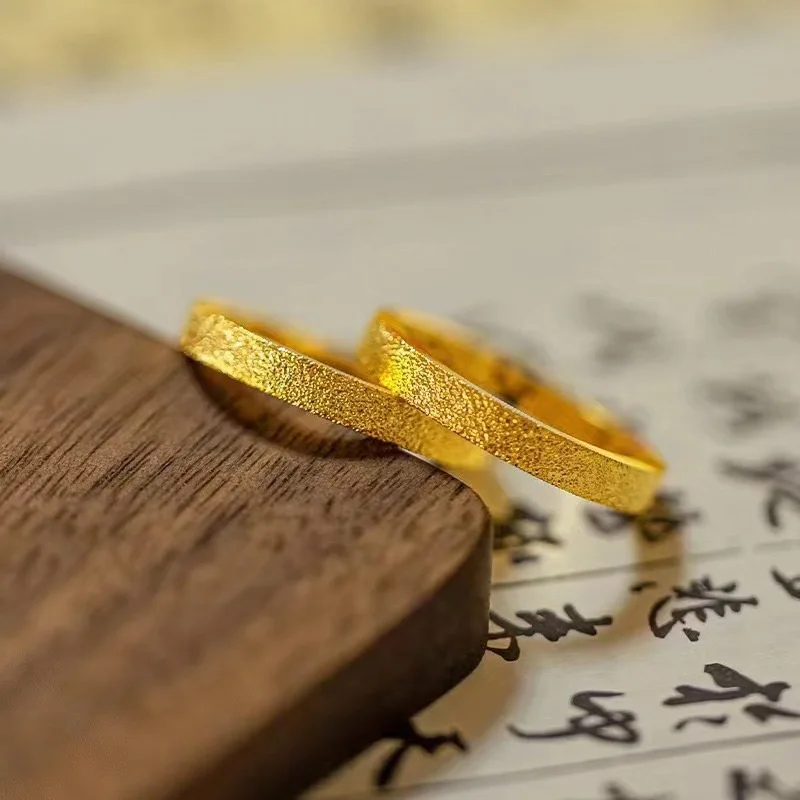 24K AU999 Pure Gold Couple Ring - Fashion New Frosted & Smooth Design for Men and Women | Ideal Jewelry Gift