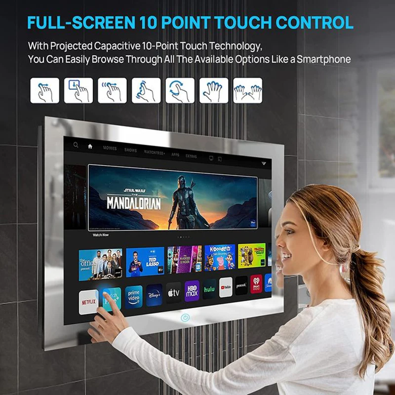 Custom Size 2025 Custom Smart TV 32-Inch LED Bathroom Mirror With Android System Waterproof Touch For Home Use WT-32