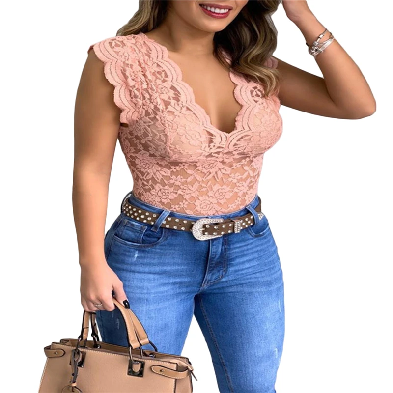 Camiseta Sexy de encaje con cuello en V profundo para mujer, camiseta elegante de manga corta, Tops de flores de encaje para mujer