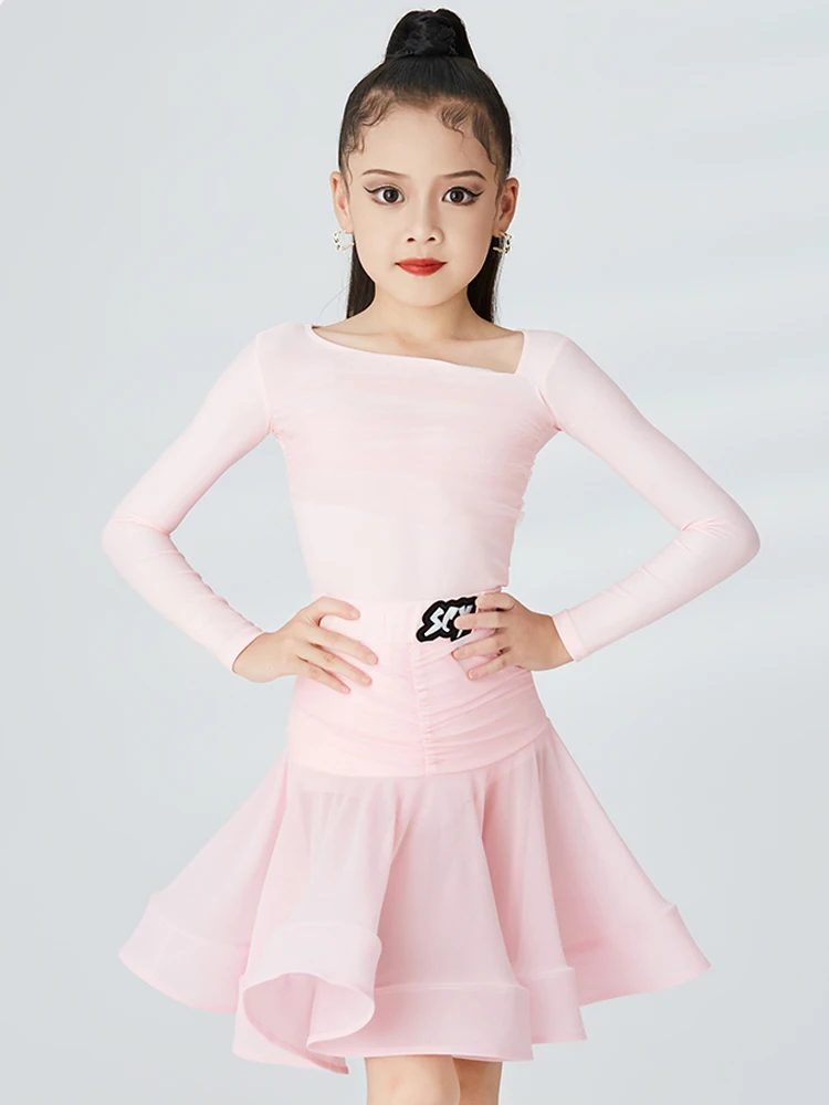 Roze Latin Dans Jurk Voor Meisjes Prestaties Kostuum Rumba Samba Ballroom Dance Kleding Kinderen Latin Dance Praktijk Slijtage DNV17233