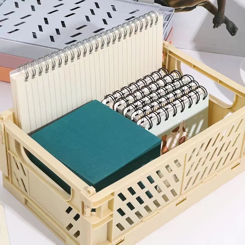 Creative Foldable Storage Boxes Student Desktop Collapsible Crate Organizer Tape Stationery Cosmetic Rack Folding Storage Basket