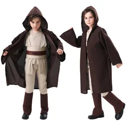 Kid Children Jedi Knight Cosplay Costume Obi Wan Kenobi Uniform Suit Full Set Anakin Skywalker Hooded Robe Cloak Outfits