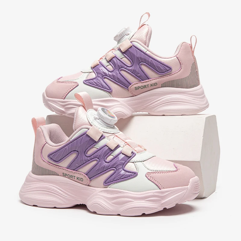 

New Girls Trendy Athletic Sneakers Fashion Design Lightweight Pu Leather Kids Sport Footwear Non-slip School Boys Running Shoes