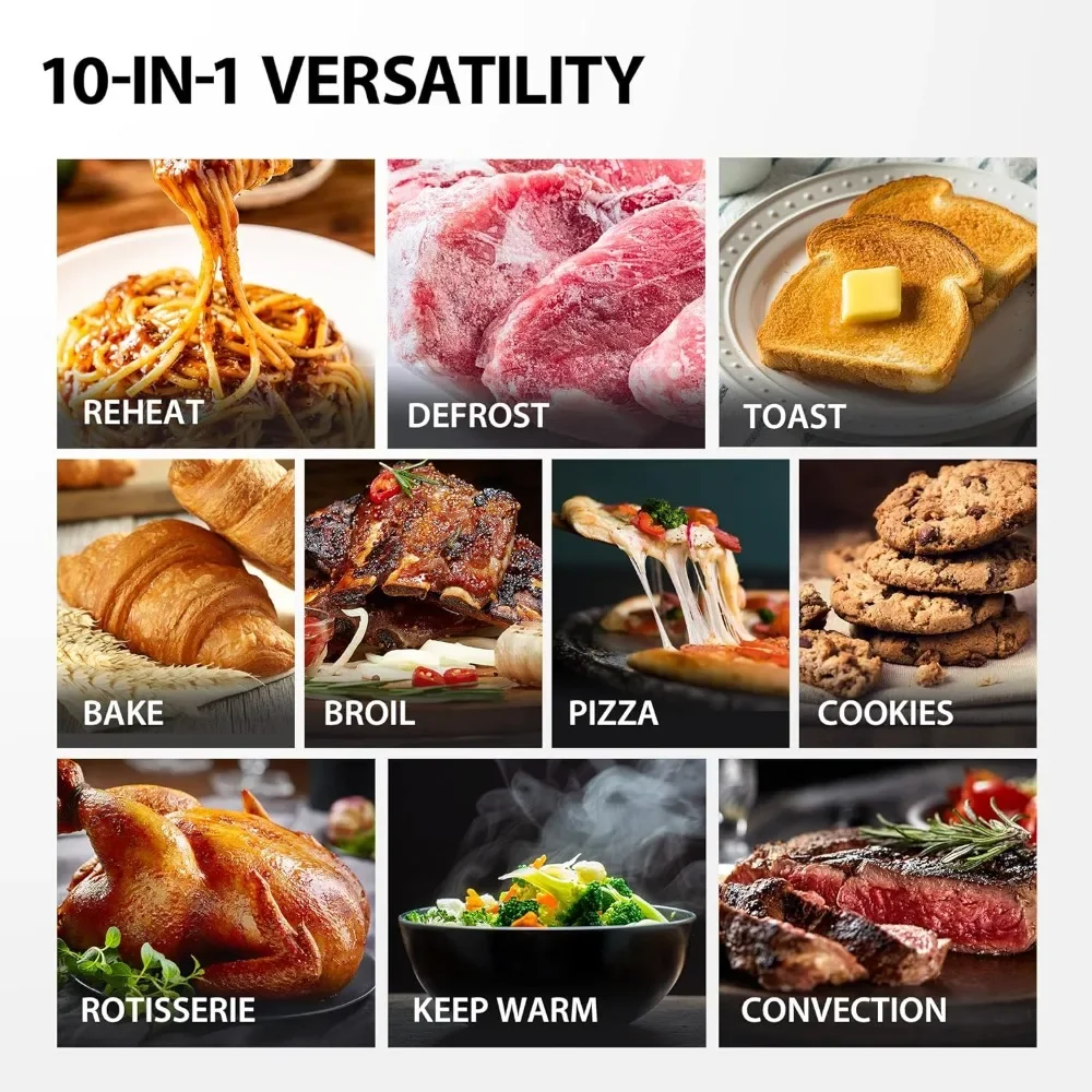 Encimera de horno tostador de convección rápida con doble calefacción por infrarrojos, 10 en 1 con tostadas, pizza, asador, 6 rebanadas más grandes