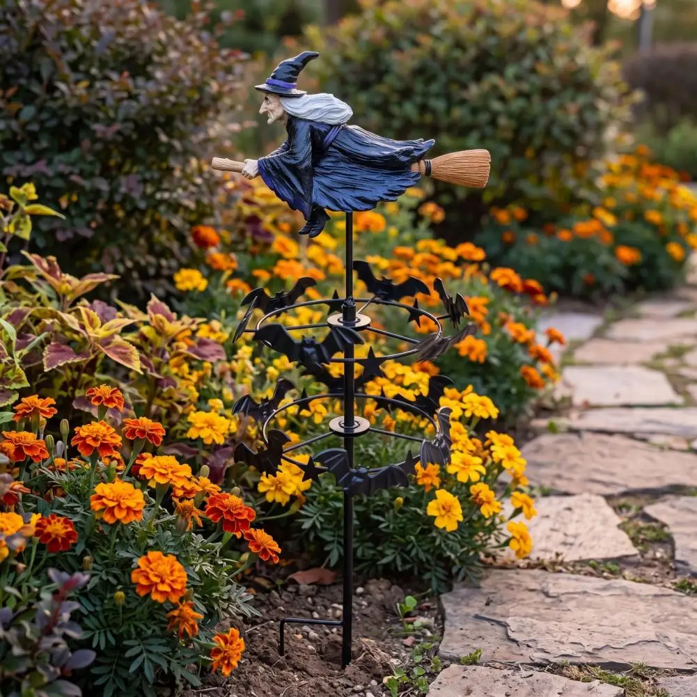 Whimsical Witch Garden Decor Witch Garden Wind Spinner Outdoor Decor Halloween Resin Statue Garden Stake for Yard for Yard
