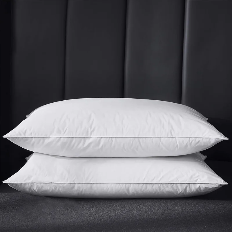 Luxury 2pcs Goose Down & Feather Pillow Neck Pillows for Sleeping Bed Pillows for Side Stomach Back Sleepers 100% Cotton Shell