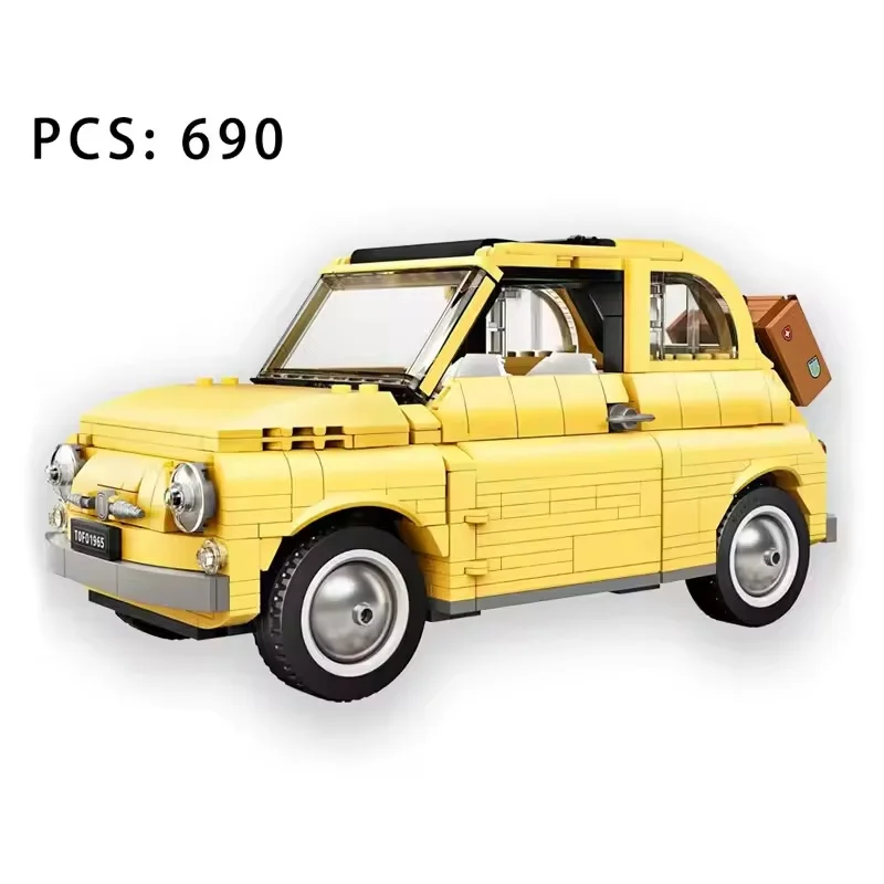 960PCS Technical Fiat 500 Building Blocks 10271 Classic Yellow Car Model Creator Assemble Vehicle Bricks Toys For Boys Kids Gift