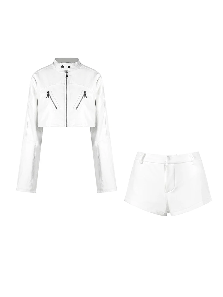 American Retro Motorcycle Jacket Short Outerwear Women Early Autumn 2026 New Spicy Girl Slim Straight Short Pants Set