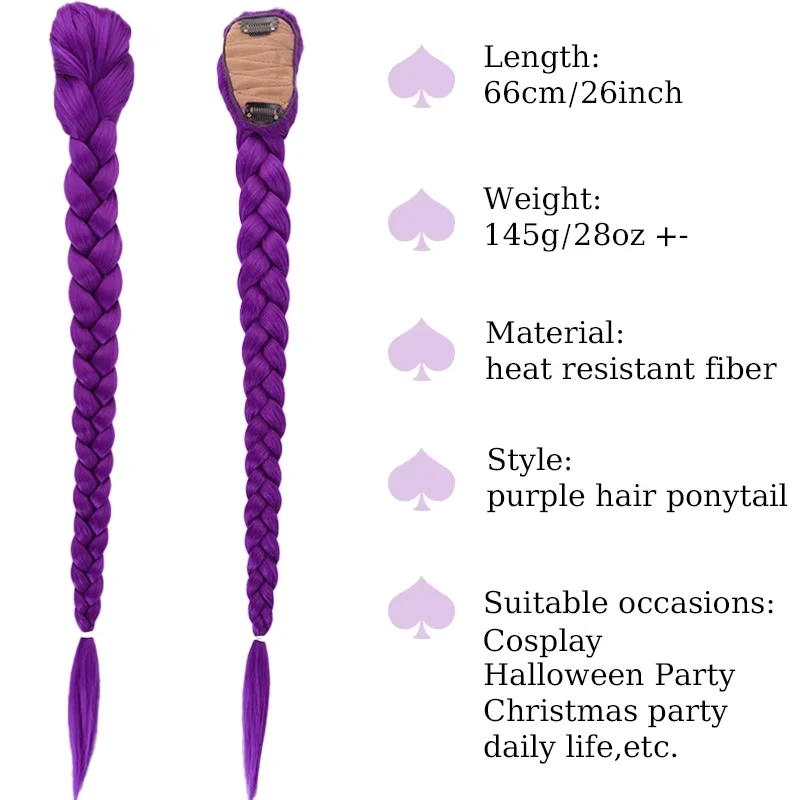 Ultra Long Chunky Purple Braided Ponytail Extension Clip in Synthetic Braid Hair Extension Dramatic Volume Women Kids