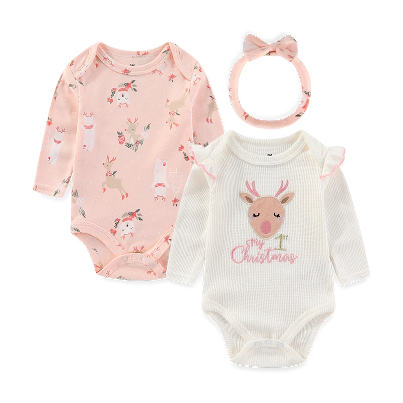 2/3 Pieces Newborn Christmas Baby Girl Sets 0-12 Months Print Christmas Gift Baby Boy Clothes Long Sleeve