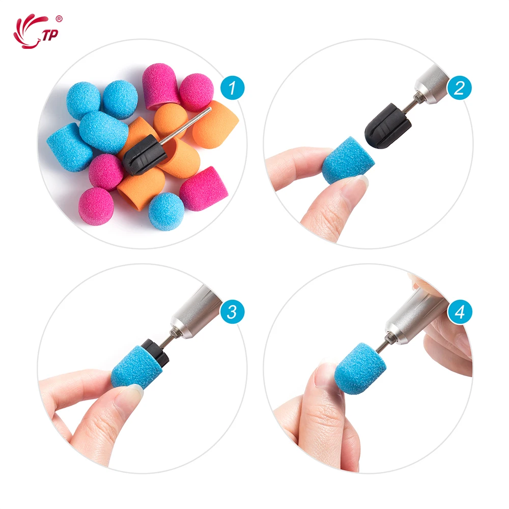 TP 15 pièces capuchons de ponçage des ongles avec embout de mandrin pour dissolvant de lime de pied manucure pédicure polissage des ongles bavure utilisation en Salon à domicile 13x19mm