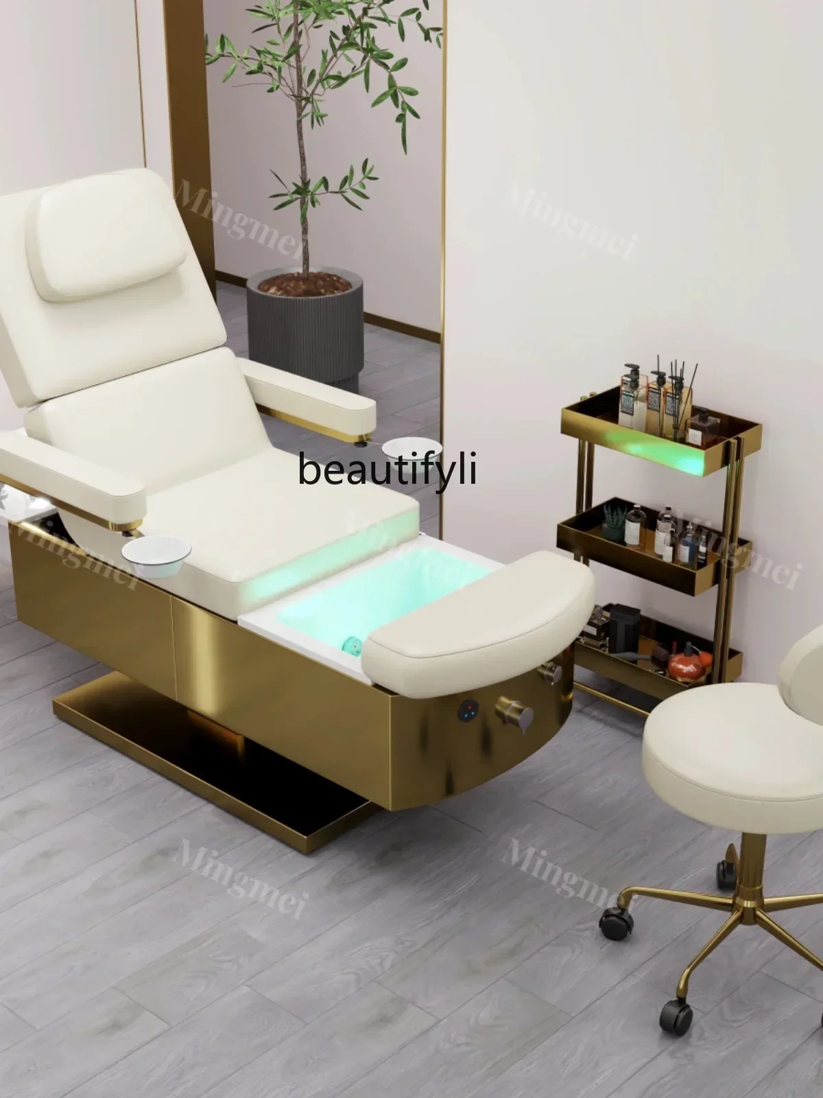 

Hair salon shop, foot bath, manicure and shampoo integrated multi-functional flushing bed, full lying massage bed
