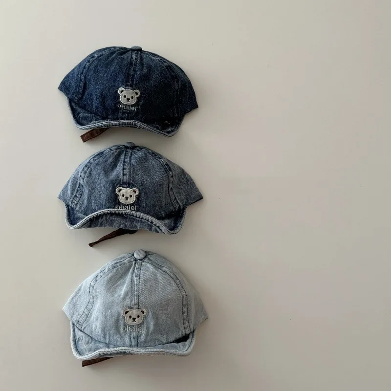

Baby Hat Ins Korean Version Bear Spring and Summer Thin Denim Soft Brim Peaked Cap Trendy Baby Baseball Cap