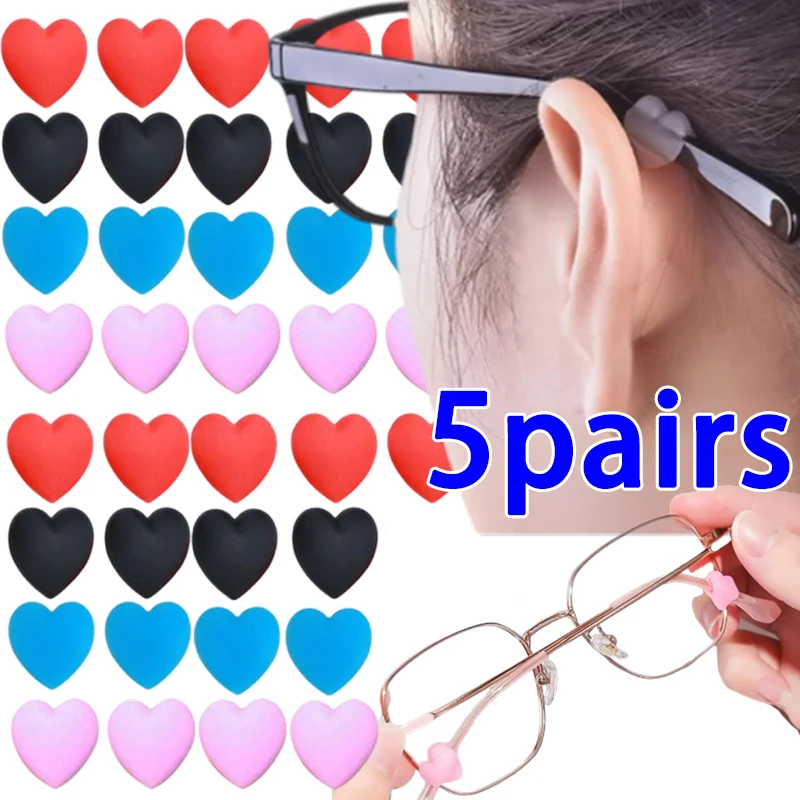 

5pairs Heart Anti Slip Ear Hook Eyeglass Eyewear Accessories Eye Glasses Silicone Grip Temple Tip Holder Spectacle Eyeglass Grip