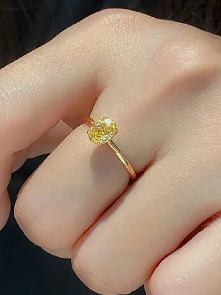 925 فضة زركونيا 1-3CT رائع لامعة البيضاوي حجر خاتم للنساء المشاركة الزفاف الفاخرة عالية الجودة غرامة مجوهرات