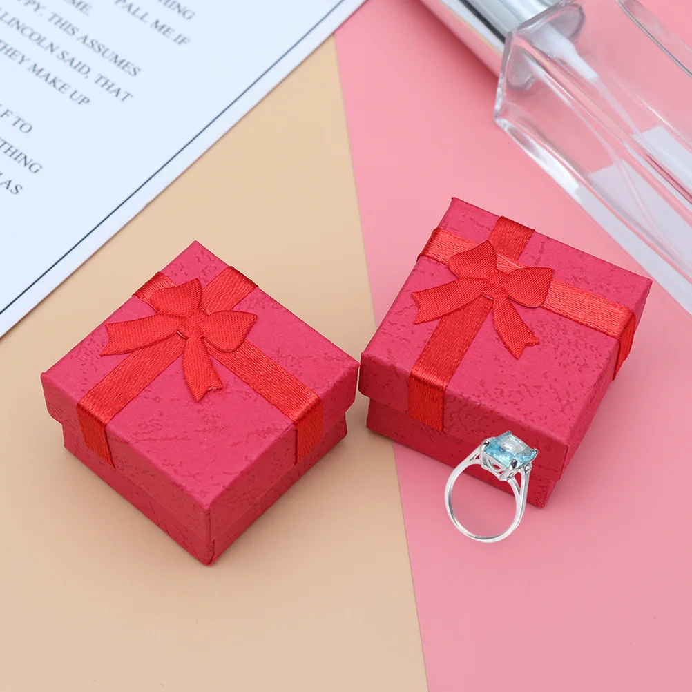 

16pcs Jewelry Box For Women Bowknot Design Ring Case Earring Storage Wooden Jewelry Box Wedding Valentine Gift Red