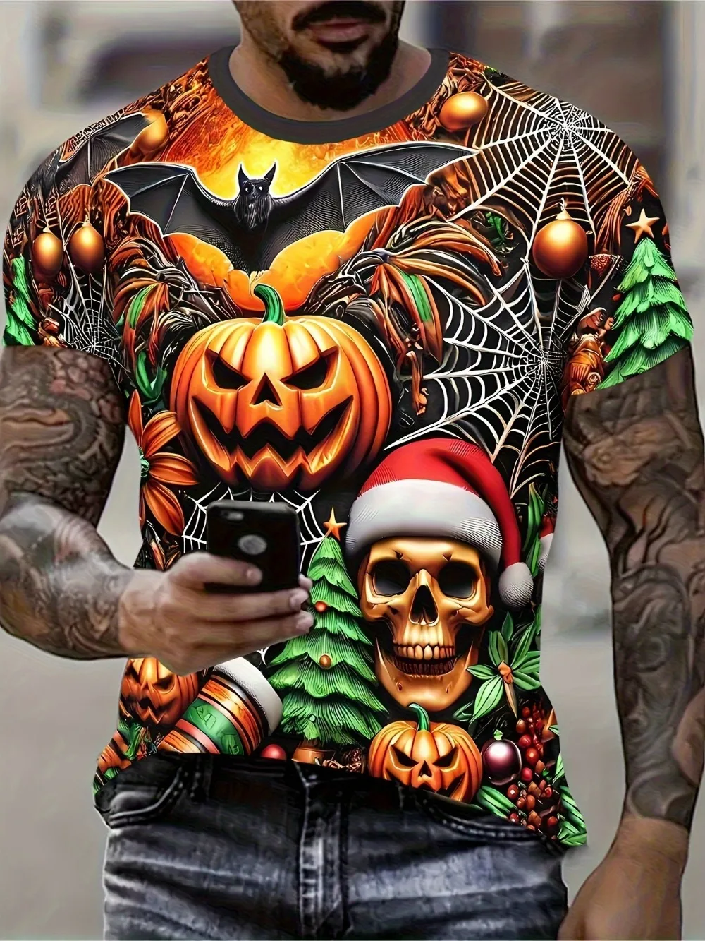 Halloween Fun Pumpkin Head 3D Print Men and Women Short-Sleeved Breathable Quick-Drying Casual Outdoor Sports Role-Playing Shirt