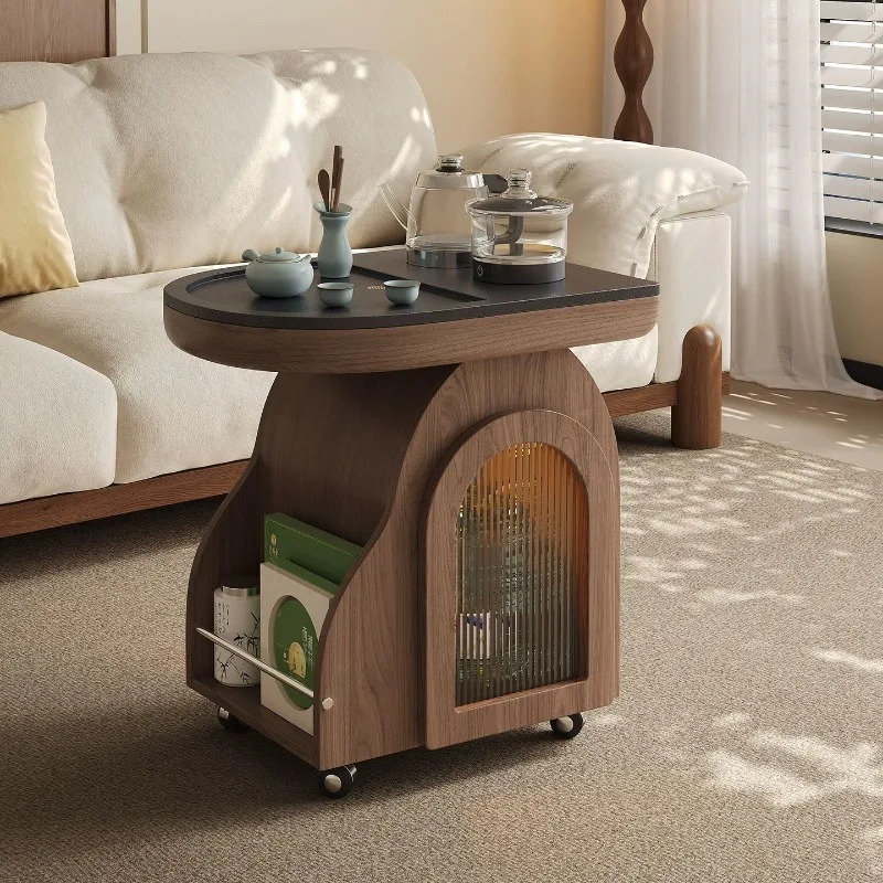 

Balcony mobile tea cart small apartment household living room automatic water small tea table 2025 new solid wood tea table