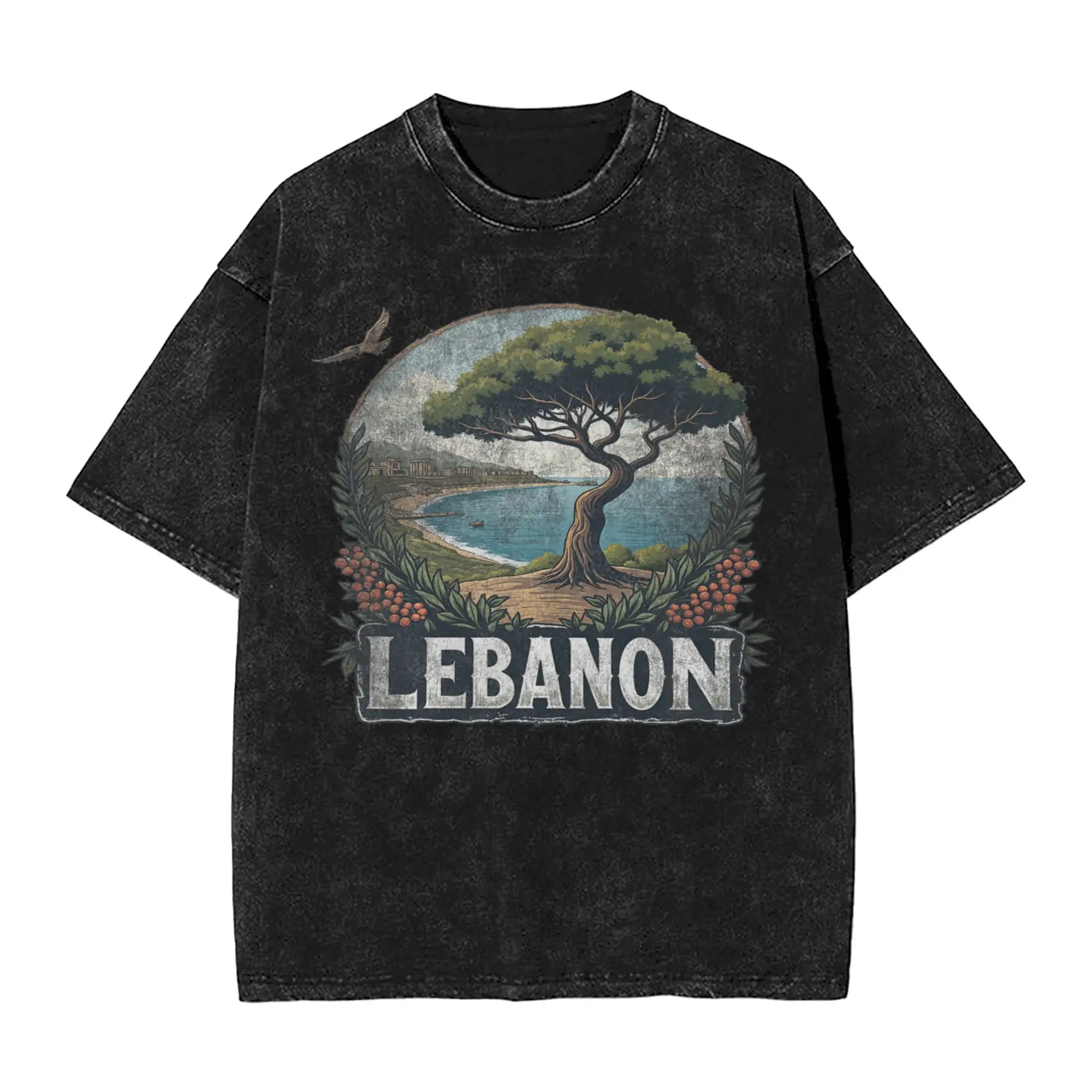 Retro Lebanon Landscape Vintage T-Shirt for Men  Vintage 100% Cotton Tee Shirt O Neck Short Sleeve T Shirts Party Clothing,