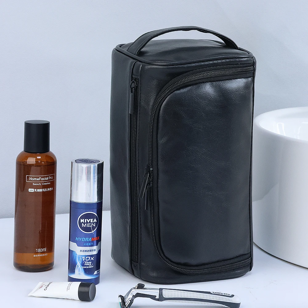 Herren PU Vintage Luxus Toilettentasche Reise-Essentials Business Kosmetik-Make-up-Etui Hängende Aufbewahrungsorganizer Waschtaschen – Detail 10