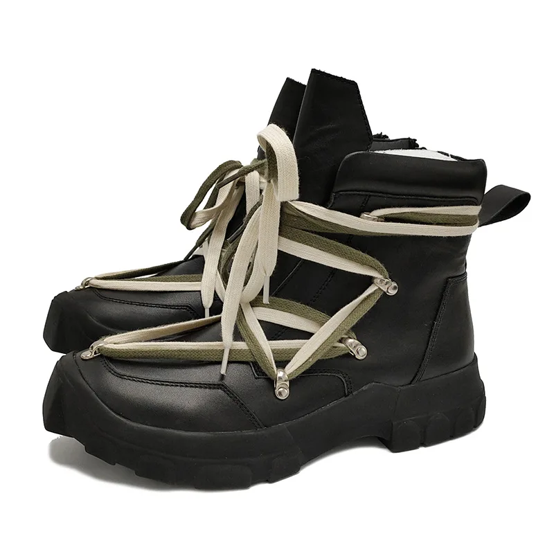 

Fashion Men's Casual Shoes Pentagram Lacing Design Leather Shoes for Man Black Solid Women's Sneakers Rubber Men's Sneakers