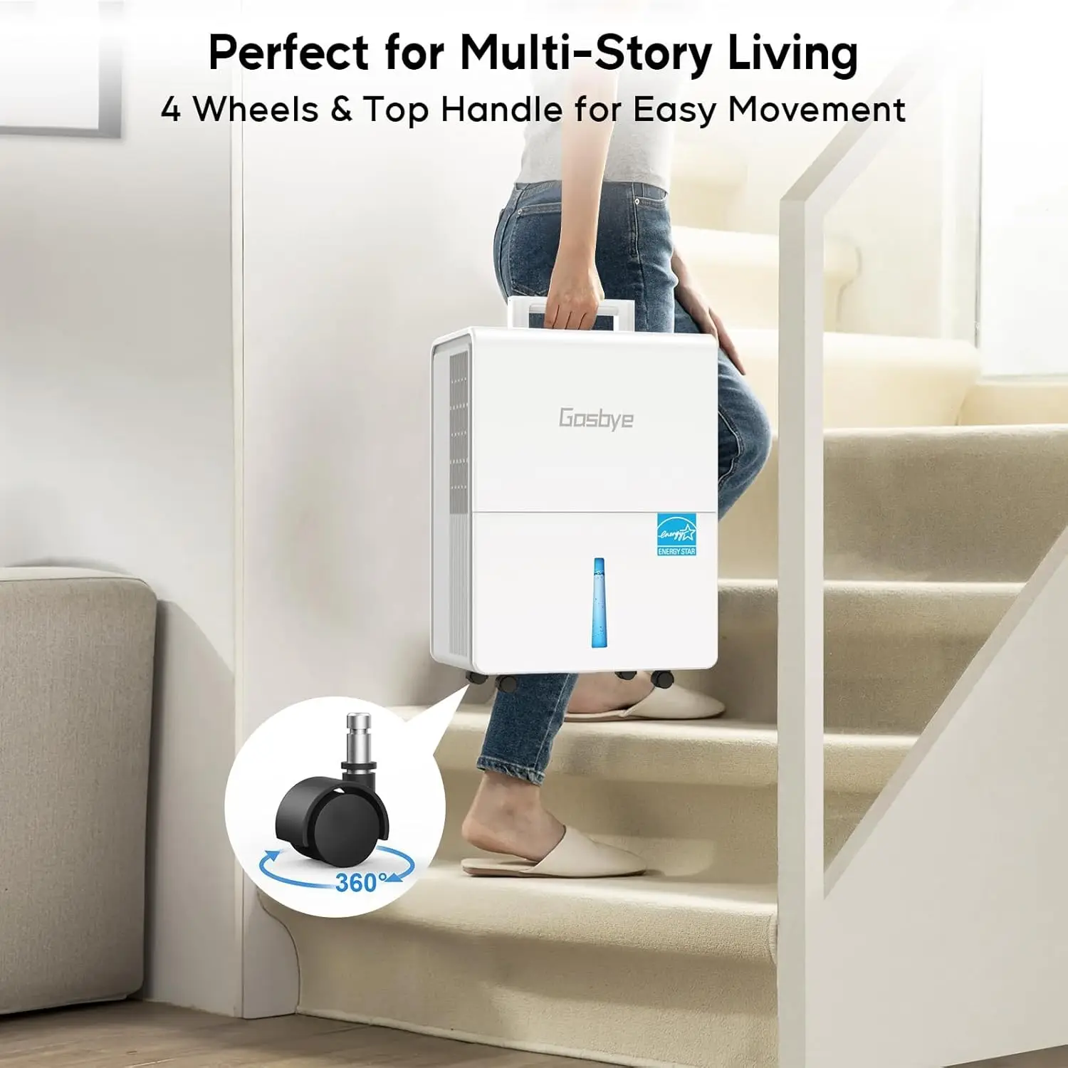 3200 Sq.Dehumidifier for Basement with Drain Hose, Max 95 Pints/Day Dehumidifier for Large Room,Powerful Humidity Control, White