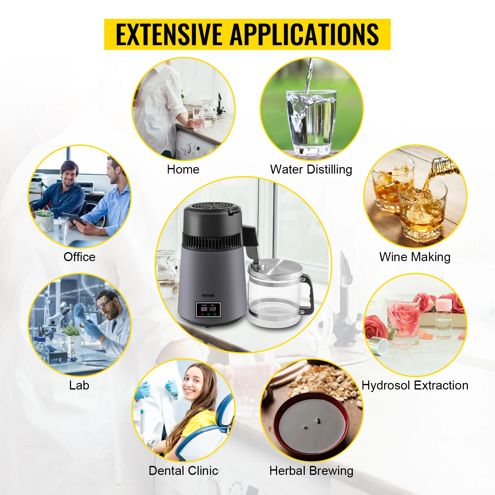 VEVOR 4L المياه المقطر المزدوج درجة الحرارة عرض 304 الفولاذ المقاوم للصدأ الأسنان التقطير تنقية المنزل زجاجة مياه شرب موزع