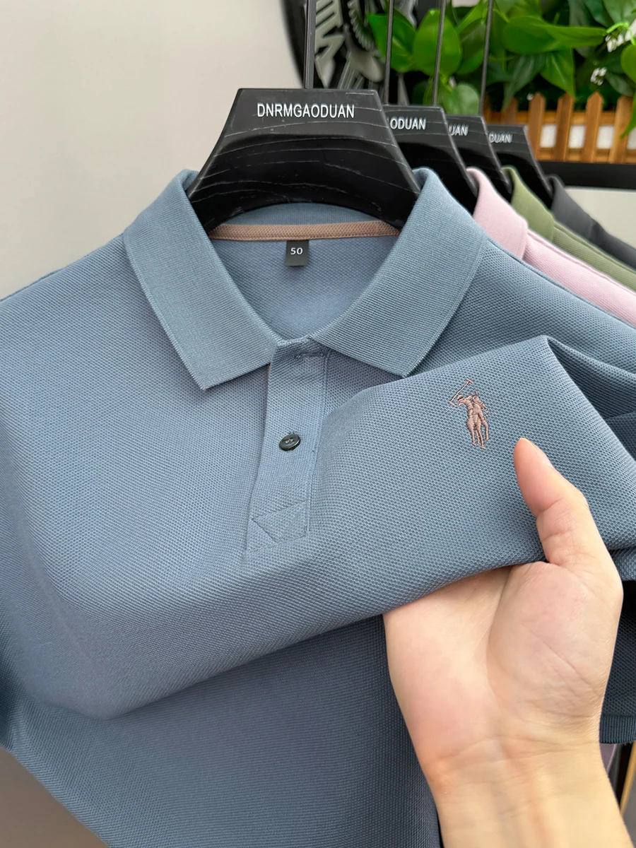100% pure cotton men's short sleeved polo shirt hot selling summer fashionable horse logo embroidery classic Paul casual T-shirt image 4