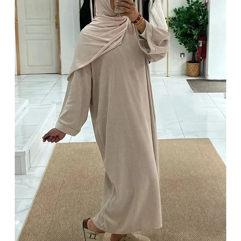 Ladies Corduroy Abaya Winter Muslim Plain Closed Abayas for Women Dubai Luxury Turkish Dresses Islamic Clothing Kaftan Ramadan