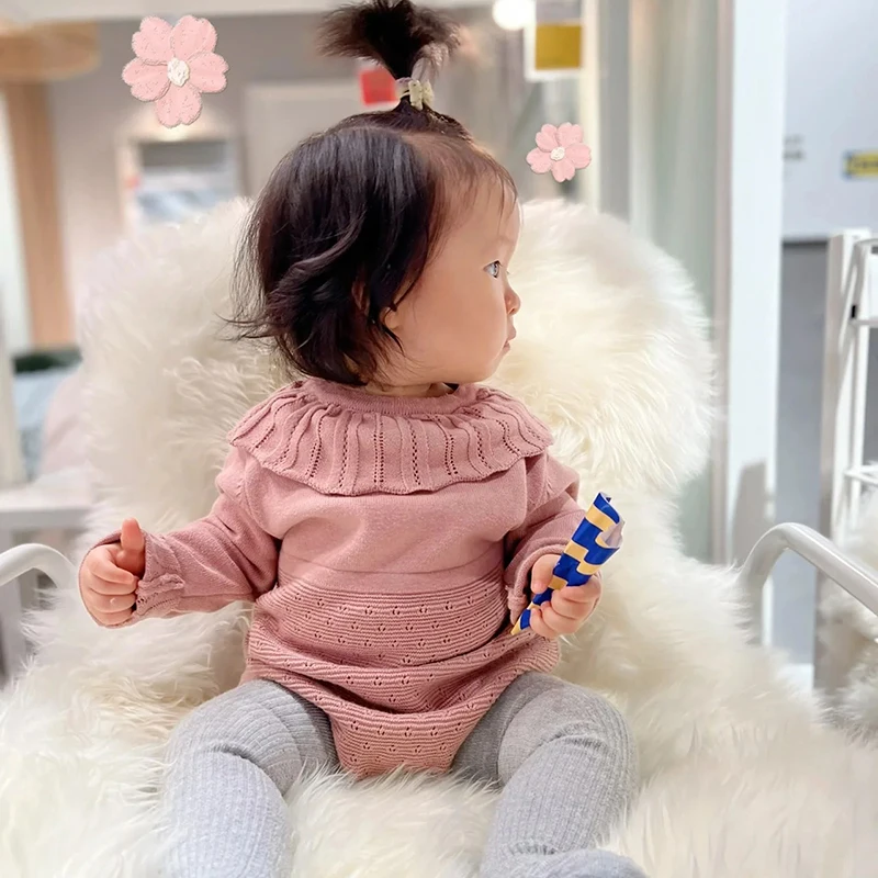 Mädchen Insgesamt Herbst Neue Geboren Baby Gestrickte Strampler Baby Mädchen Strampler Rüschen Langarm Neugeborenen Baby Kleidung Säuglings Stricken Overalls