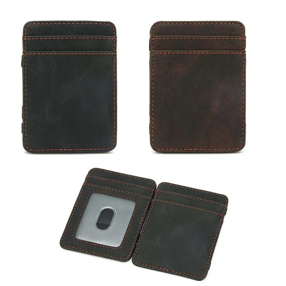 

Portable Vintage ID Card Case PU Leather Gift With Ribborn Men Cash Clip Magic Wallet Mini Coin Purse Money clips