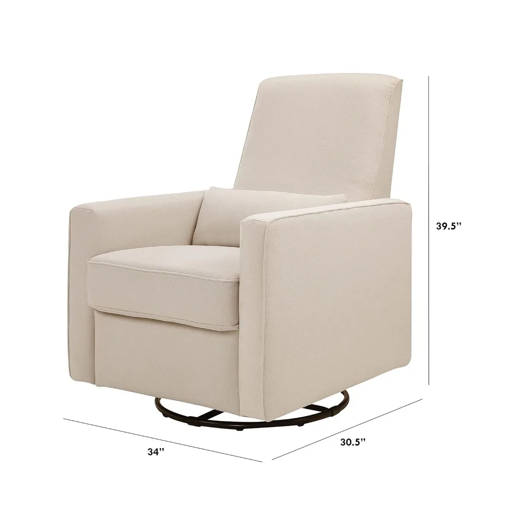 Upholstered Recliner and Swivel Glider in Cream, Gentle 360 Degree Swivel Motion, Chaise Lounge