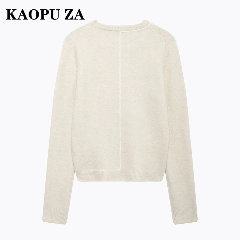 KAOPU ZA 2024 New Autumn/Winter Woman's Fashion O-Collar Striped Long Sleeve Knitted Sweater Female Casual Knit Print Jumper Top