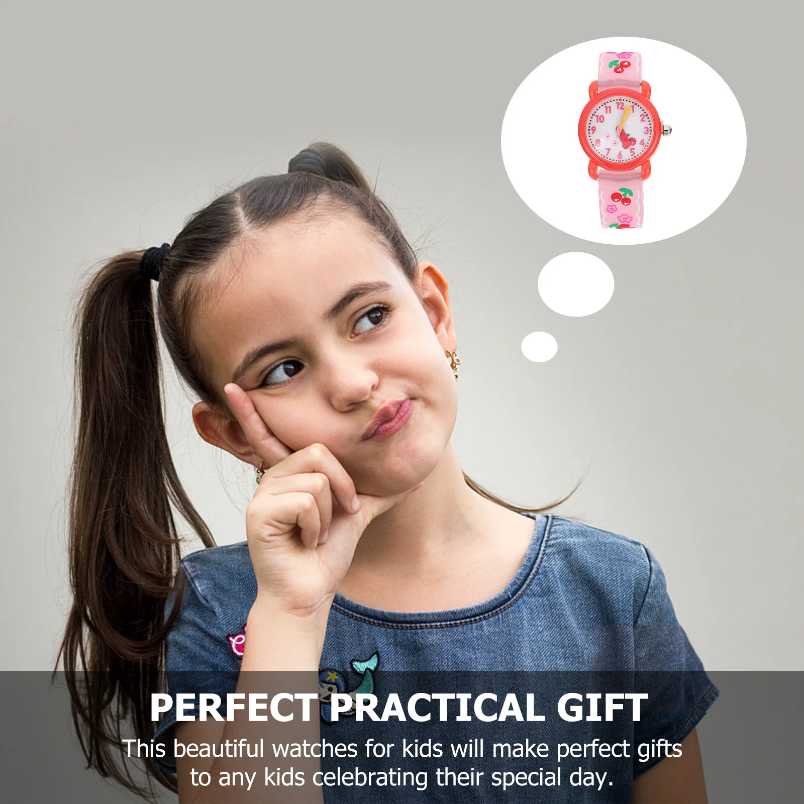1Pcs Children Waterproof Watch Student Cartoon Quartz Watch Cherry Flower Pattern Silicone Band Comfortable Kids Wristwatch Gift