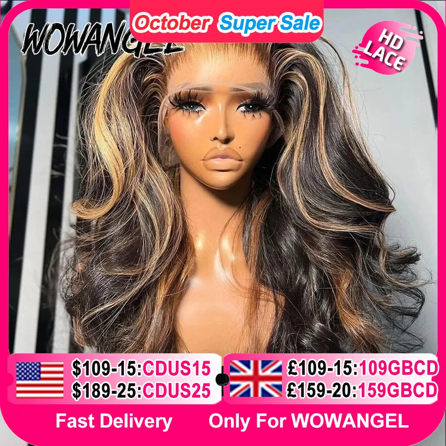 1B27 Evidenzia parrucca colorata 13x6 HD parrucca frontale in pizzo per capelli umani 34 pollici onda del corpo sciogliere la pelle 13x4 parrucca frontale completa capelli brasiliani